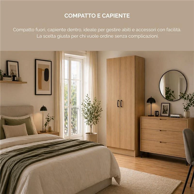 ARMADIO DA ARREDO IN LEGNO CON DUE ANTE COLORE ROVERE DIMENSIONI 60X42X180 CM - Image 5