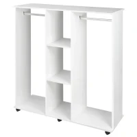 Armadio Guardaroba a Rotelle con 2 Barre e 3 Ripiani Aperti, in Legno e Alluminio, 120x40x128 cm, Bianco - Image 10