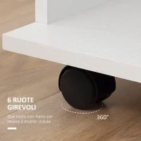 Armadio Guardaroba a Rotelle con 2 Barre e 3 Ripiani Aperti, in Legno e Alluminio, 120x40x128 cm, Bianco - Image 6