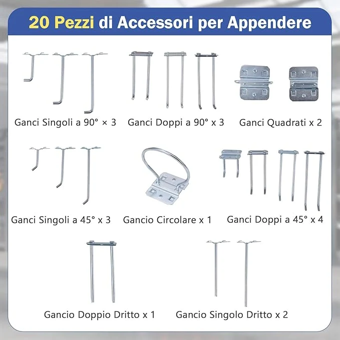 Banco da Lavoro con Piano da 80 x 40 cm, Banco da Lavoro Officina con Pannello Forato e 20 Ganci Porta Attrezzi, Tavolo da Lavoro per Garage con Cassetto e 2 Mensole (Blu) - Image 6