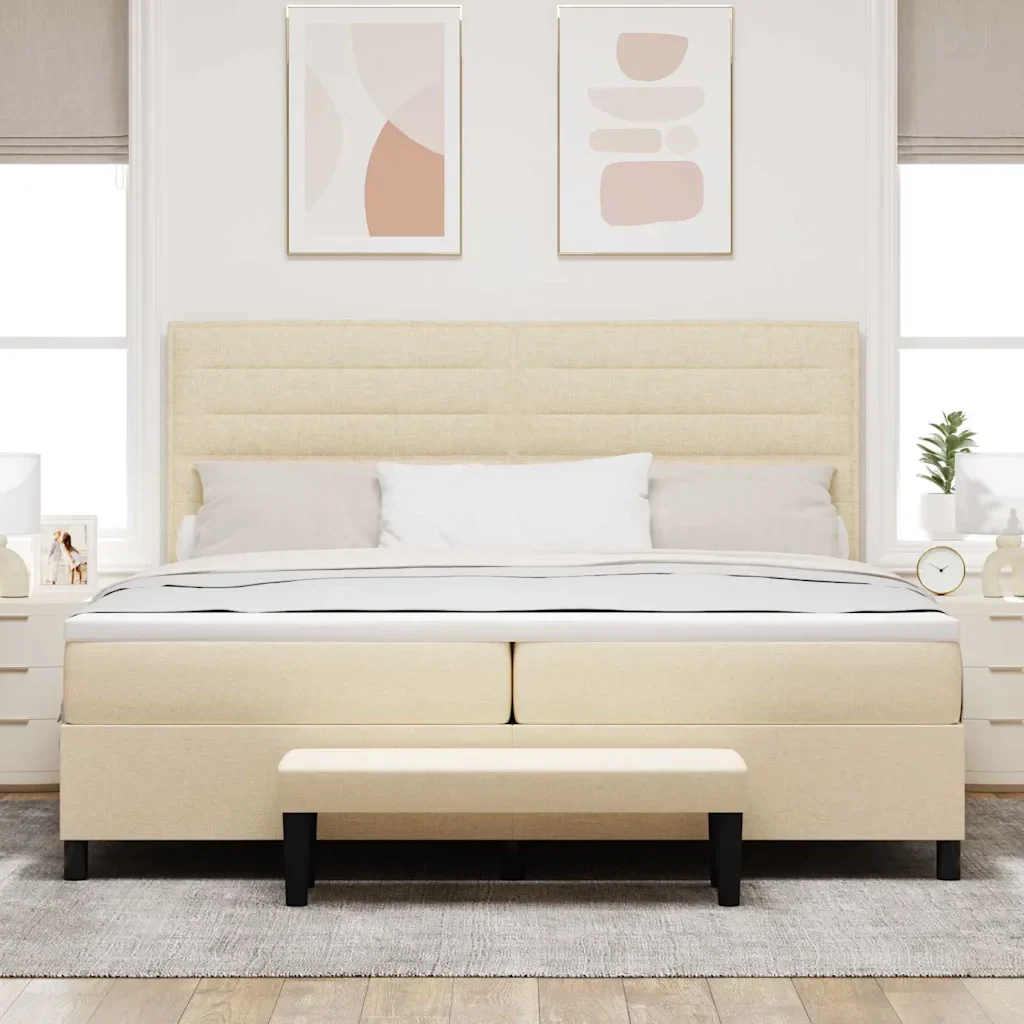 Letto a molle con materasso Crema 200 x 200 cm Tessuto 3344021 - Image 3