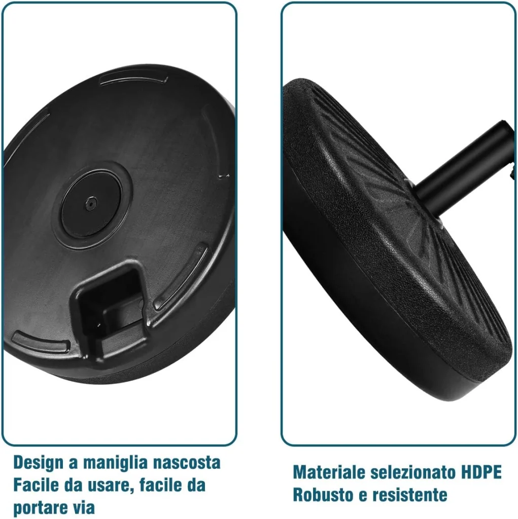Base per Ombrellone, per Pali da 38-48mm, Base Ombrellone in Plastica e Ferro, 23L, 51x51x13cm, Nero - Image 3