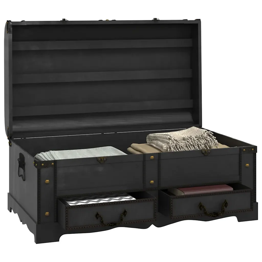 Baule del Tesoro in Legno Nero 90x51x42 cm - Image 4