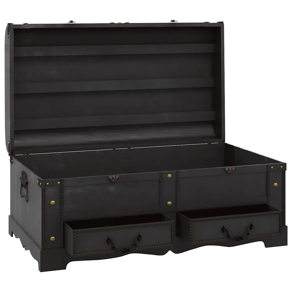 Baule del Tesoro in Legno Nero 90x51x42 cm - Image 8