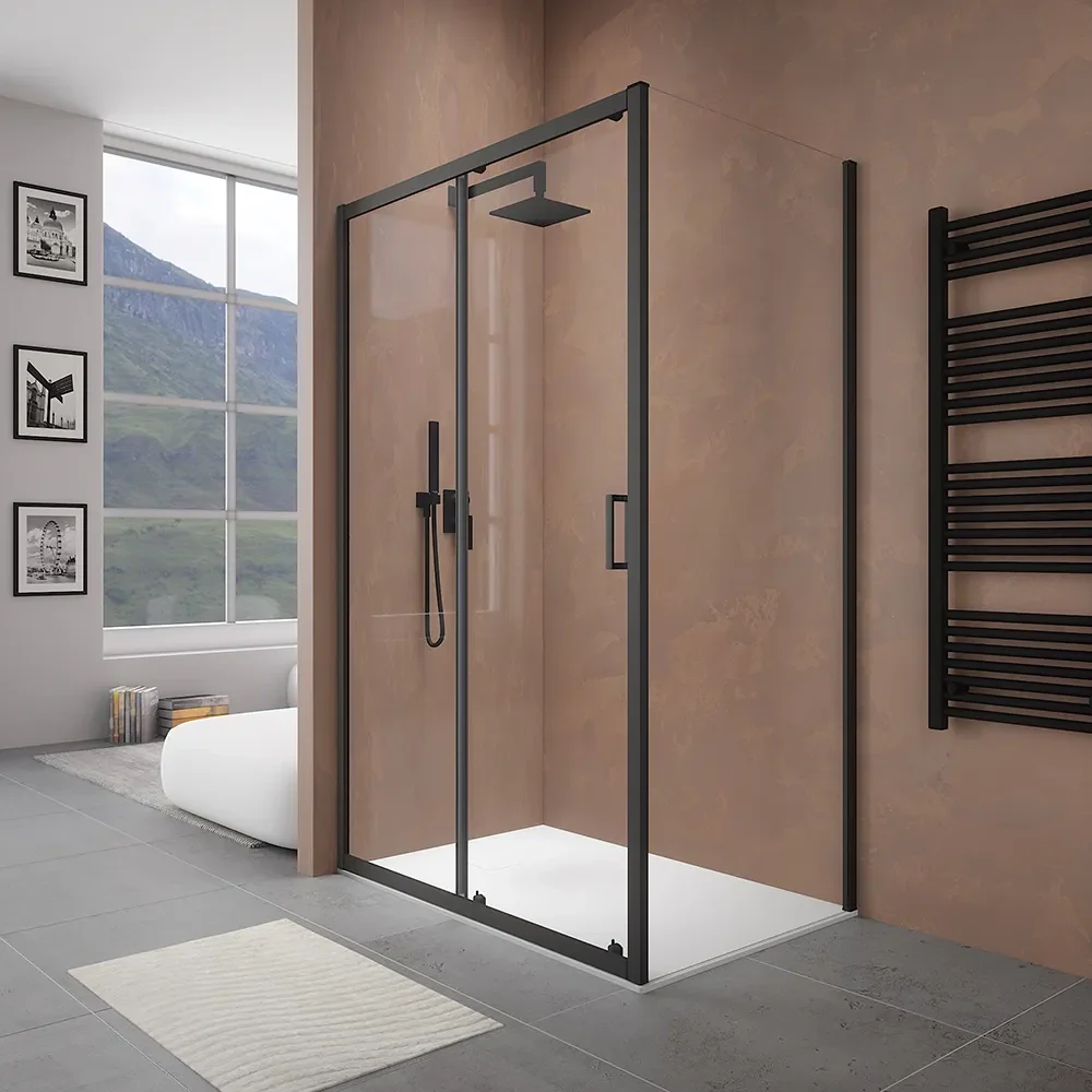Box doccia 120x90 cm  scorrevole vetro 6mm trasparente profili nero opaco h185 | Tonga
