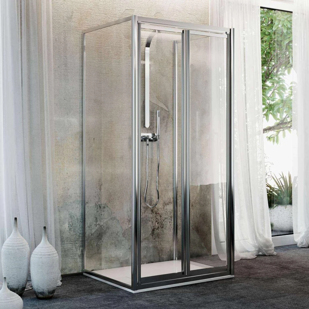 Box Doccia 3 lati 70x70x70CM H185 Cristallo Trasparente 2 Fissi+Saloon 2 Ante Battente 70 mod. Clint - Image 2