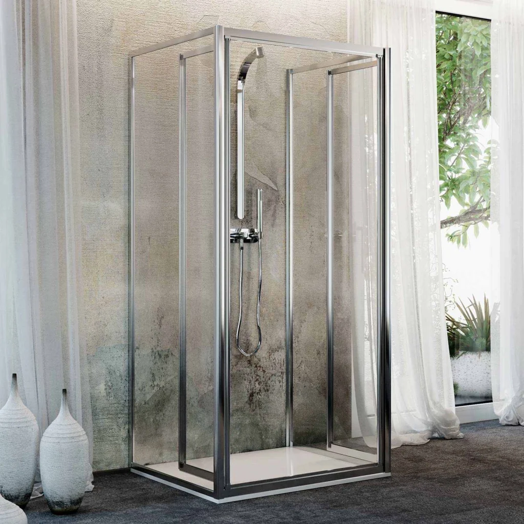 Box Doccia 3 lati 70x70x70CM H185 Cristallo Trasparente 2 Fissi+Saloon 2 Ante Battente 70 mod. Clint - Image 3