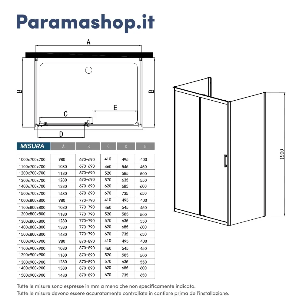 Box doccia 3 lati 90x135x90 cm con porta scorrevole e vetro temperato 6mm trasparente | Ustica - Image 3