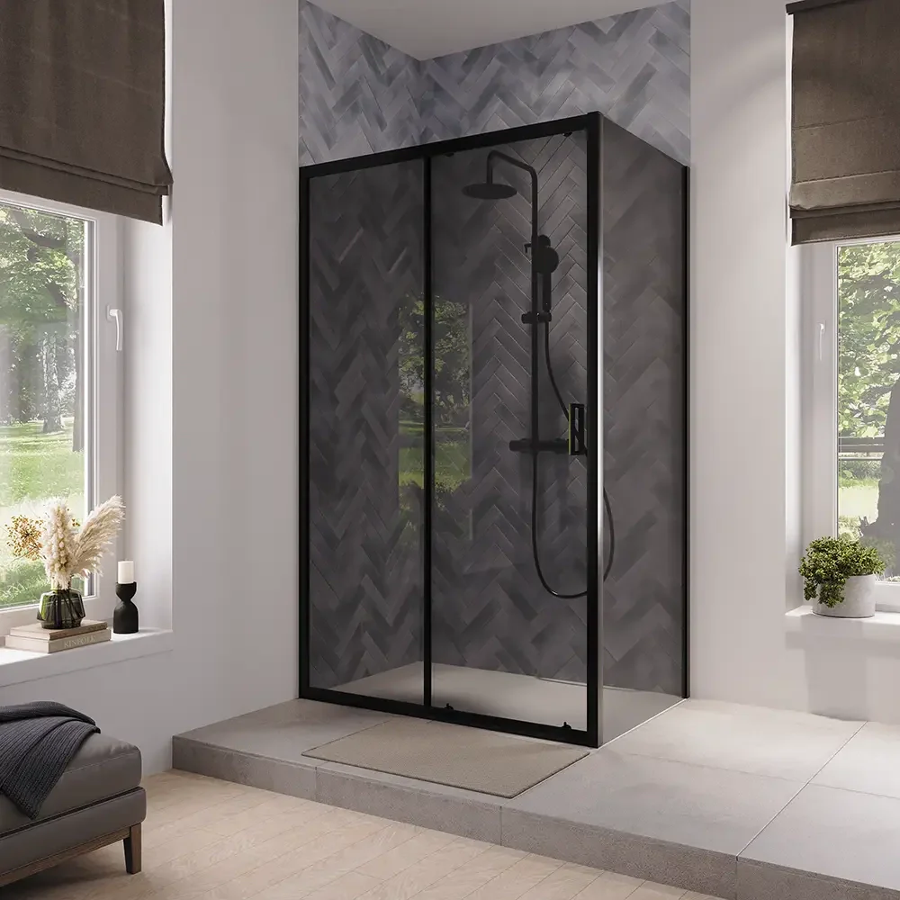 Box doccia 70x100 cm scorrevole vetro 6mm fumé profili nero opaco | Lipari