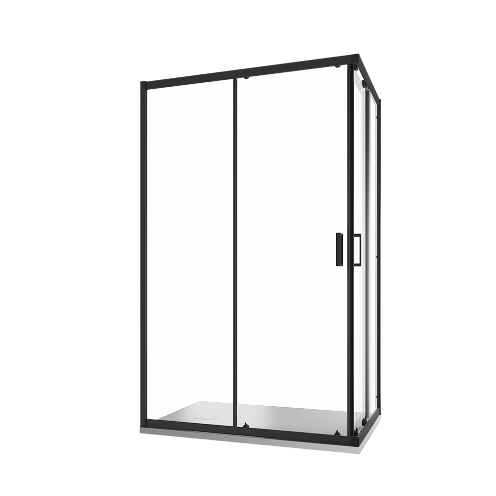 Box doccia 80x100 cm angolare scorrevole profili nero opaco vetro 6mm trasparente h185 | Tonga - Image 6