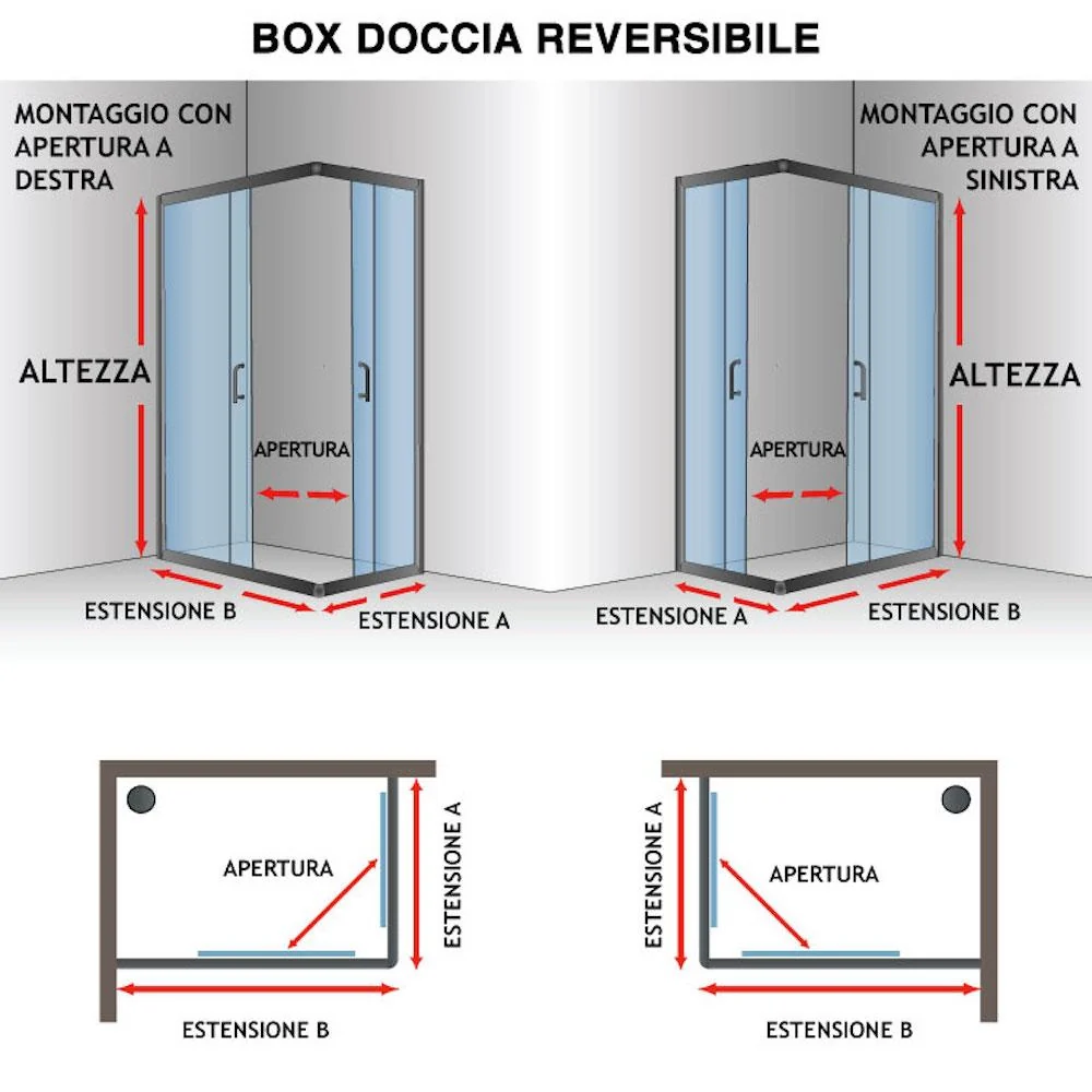 Box Doccia Angolare 80x90 cm 2 Ante Scorrevoli in Cristallo Trasparente 6mm H198 Fosterberg Odense - Image 8