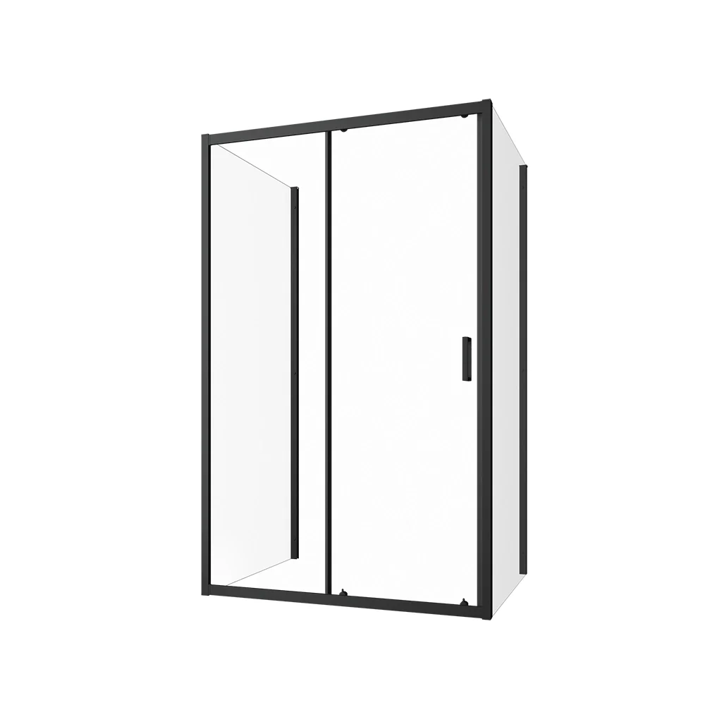 Box doccia nero opaco 3 lati 70x120x70cm con porta scorrevole e doppia parete fissa vetro 6mm trasparente h185cm | Madagascar - Image 2