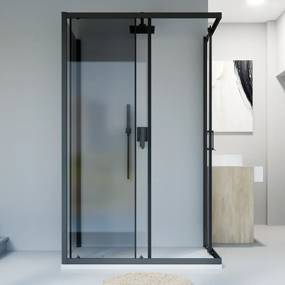 Box doccia nero opaco 3 lati 80x90x80cm con doppio scorrevole e vetro 6mm trasparente h185cm | Tonga - Image 10