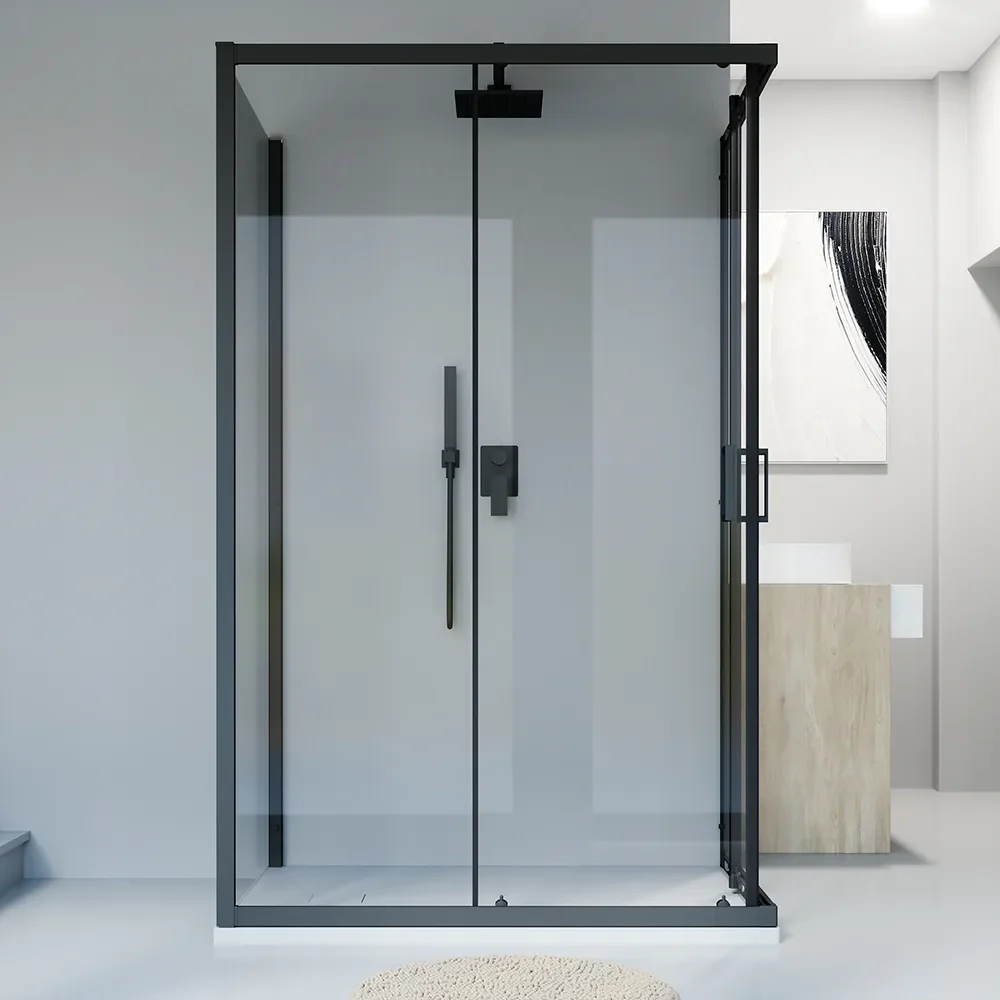 Box doccia nero opaco 3 lati 80x90x80cm con doppio scorrevole e vetro 6mm trasparente h185cm | Tonga - Image 4