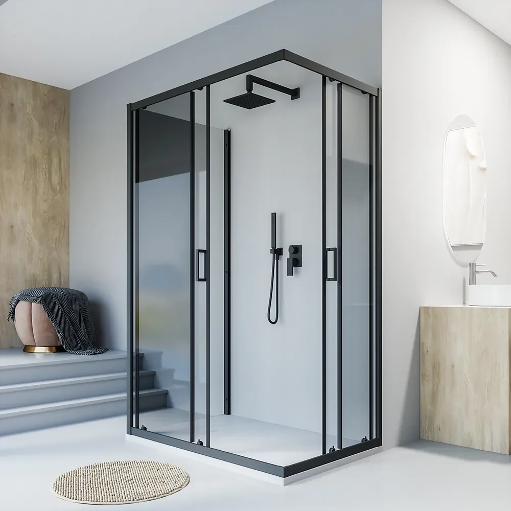 Box doccia nero opaco 3 lati 80x90x80cm con doppio scorrevole e vetro 6mm trasparente h185cm | Tonga - Image 7