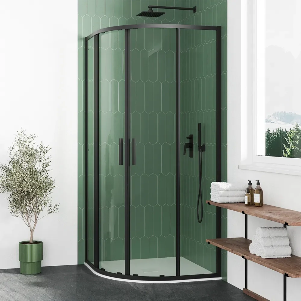 Box doccia semicircolare 80x80cm profili nero opaco slim vetro 6mm trasparente h190 | Portofino - Image 3