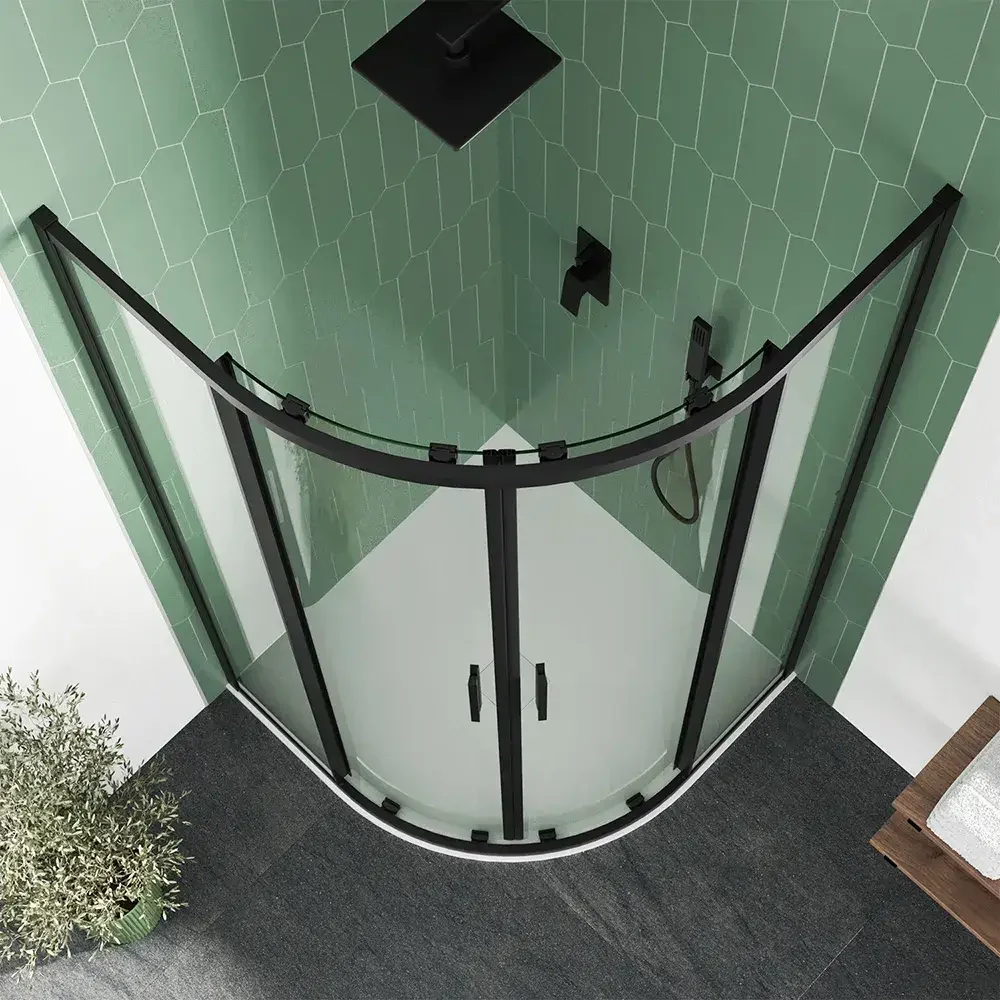 Box doccia semicircolare 80x80cm profili nero opaco slim vetro 6mm trasparente h190 | Portofino - Image 4