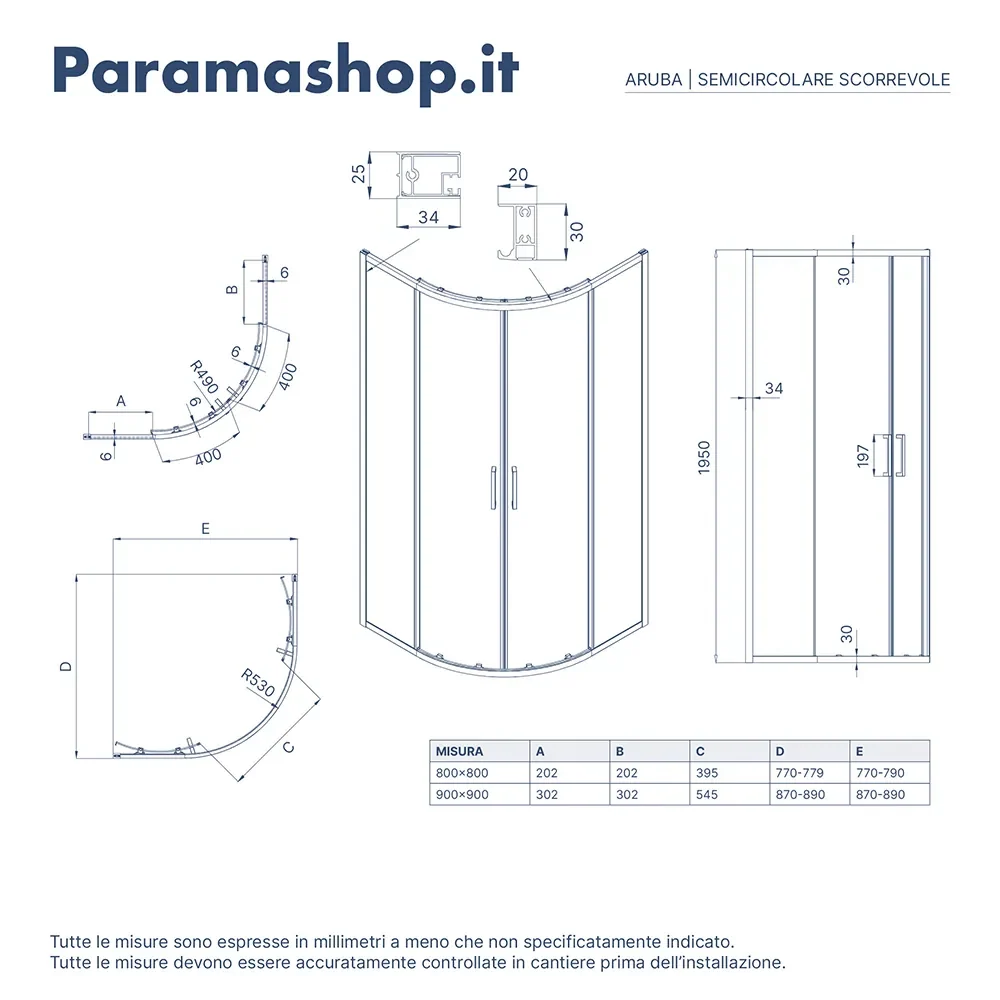 Box doccia semicircolare 80x80cm vetro 6mm trasparente | Aruba - Image 8