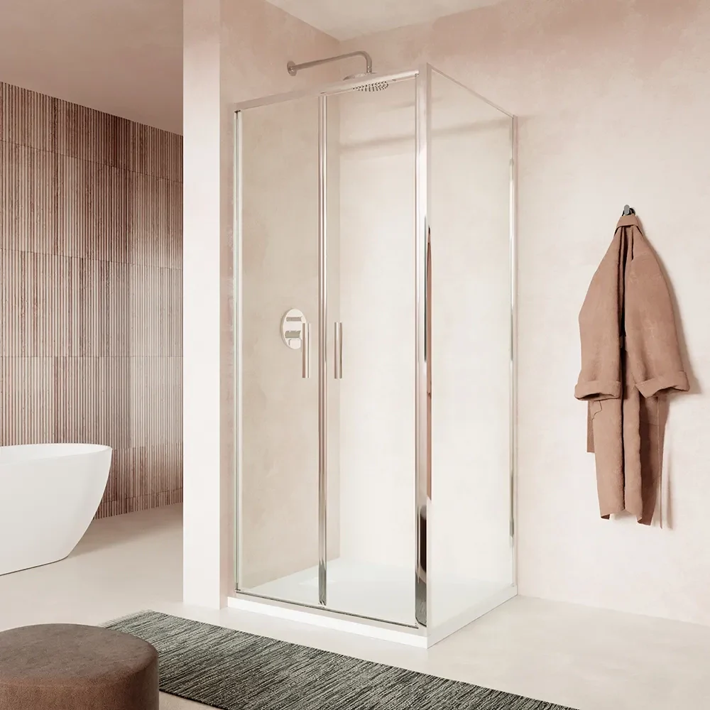 Box doccia slim 70x100cm con apertura saloon e parete fissa profili cromati e vetro 6mm trasparente h190| Portofino