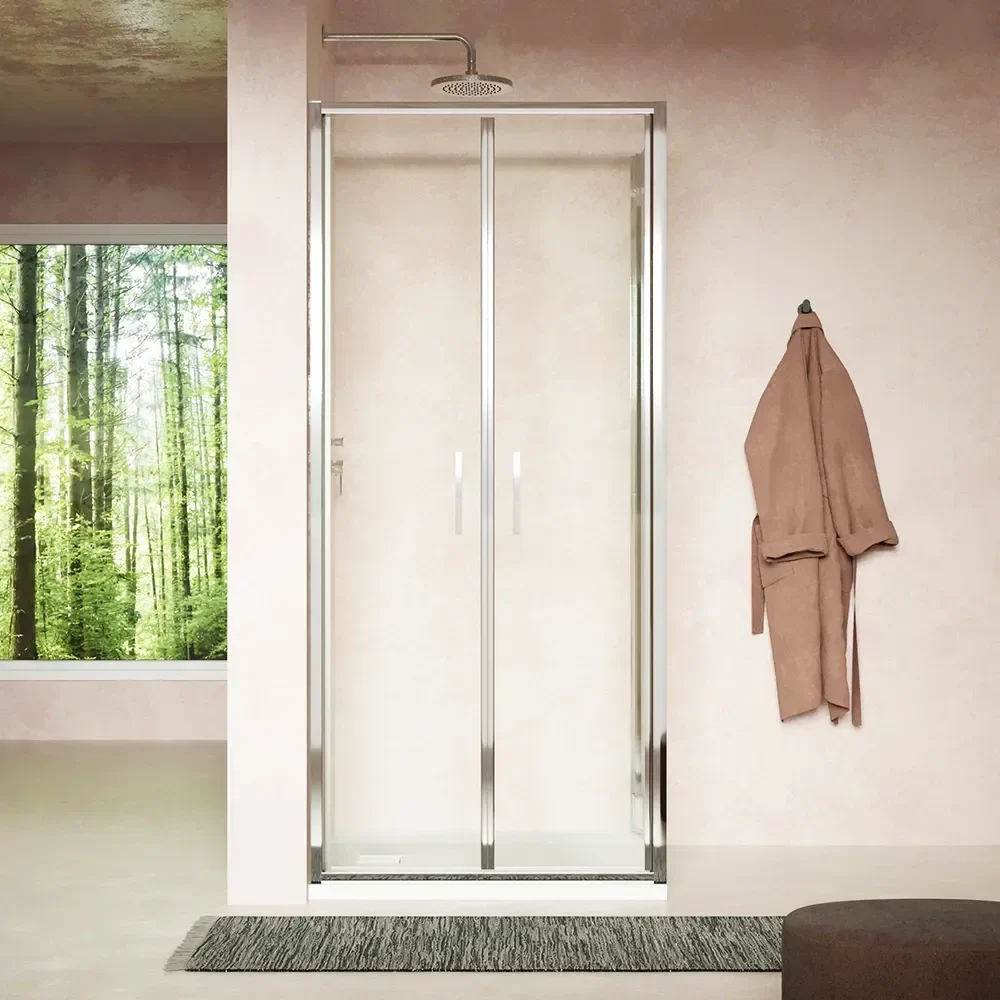 Box doccia slim 70x100cm con apertura saloon e parete fissa profili cromati e vetro 6mm trasparente h190| Portofino - Image 2
