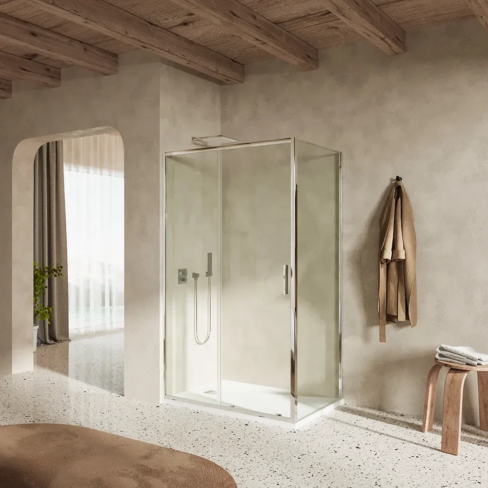 Box doccia slim 70x100cm con porta scorrevole e parete fissa profili cromati e vetro 6mm trasparente h190| Portofino - Image 2