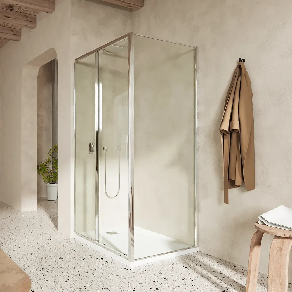 Box doccia slim 70x110cm con porta scorrevole e parete fissa profili cromati e vetro 6mm trasparente h190| Portofino - Image 3