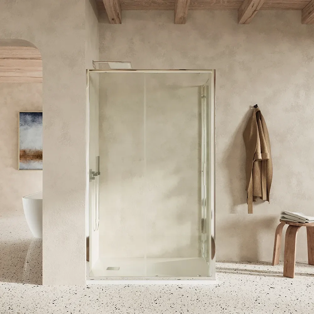 Box doccia slim 70x160cm con porta scorrevole e parete fissa profili cromati e vetro 6mm trasparente h190| Portofino