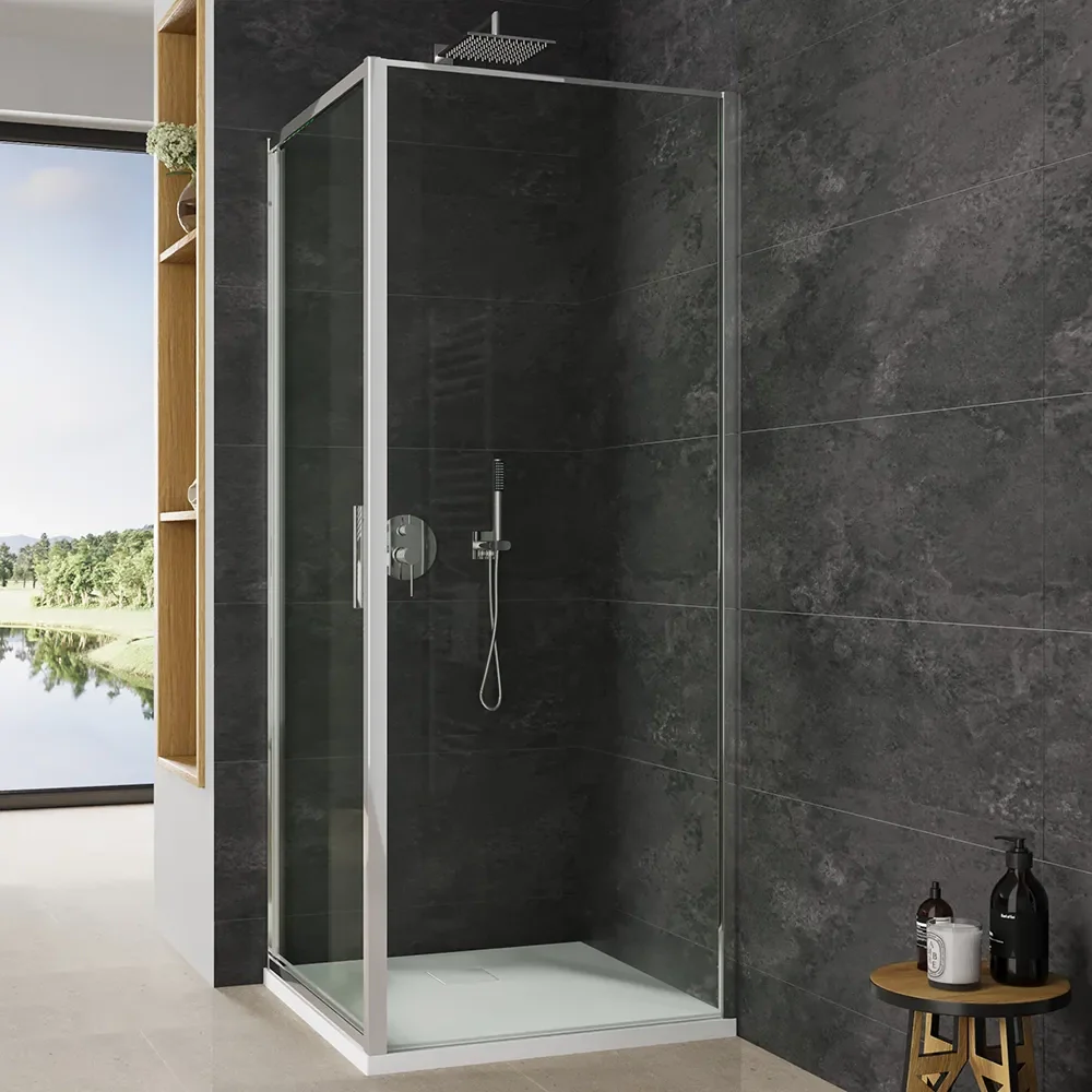 Box doccia slim 75x70cm con porta a battente e parete fissa profili cromati e vetro 6mm trasparente h190| Portofino - Image 3