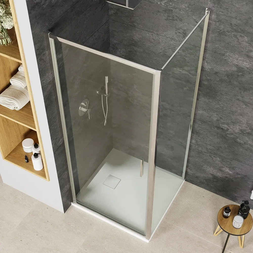 Box doccia slim 75x70cm con porta a battente e parete fissa profili cromati e vetro 6mm trasparente h190| Portofino - Image 4