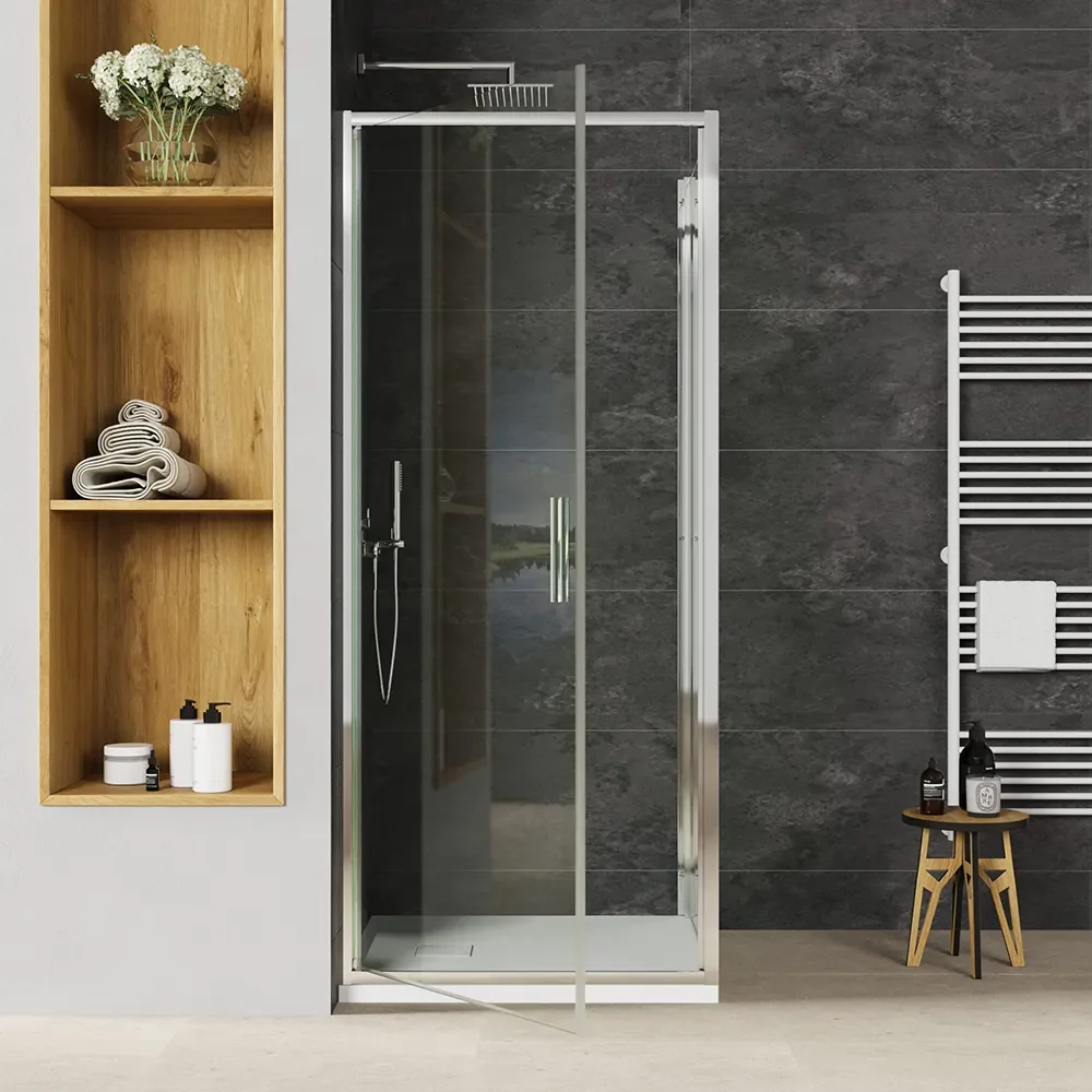 Box doccia slim 80x70cm con porta a battente e parete fissa profili cromati e vetro 6mm trasparente h190| Portofino - Image 2