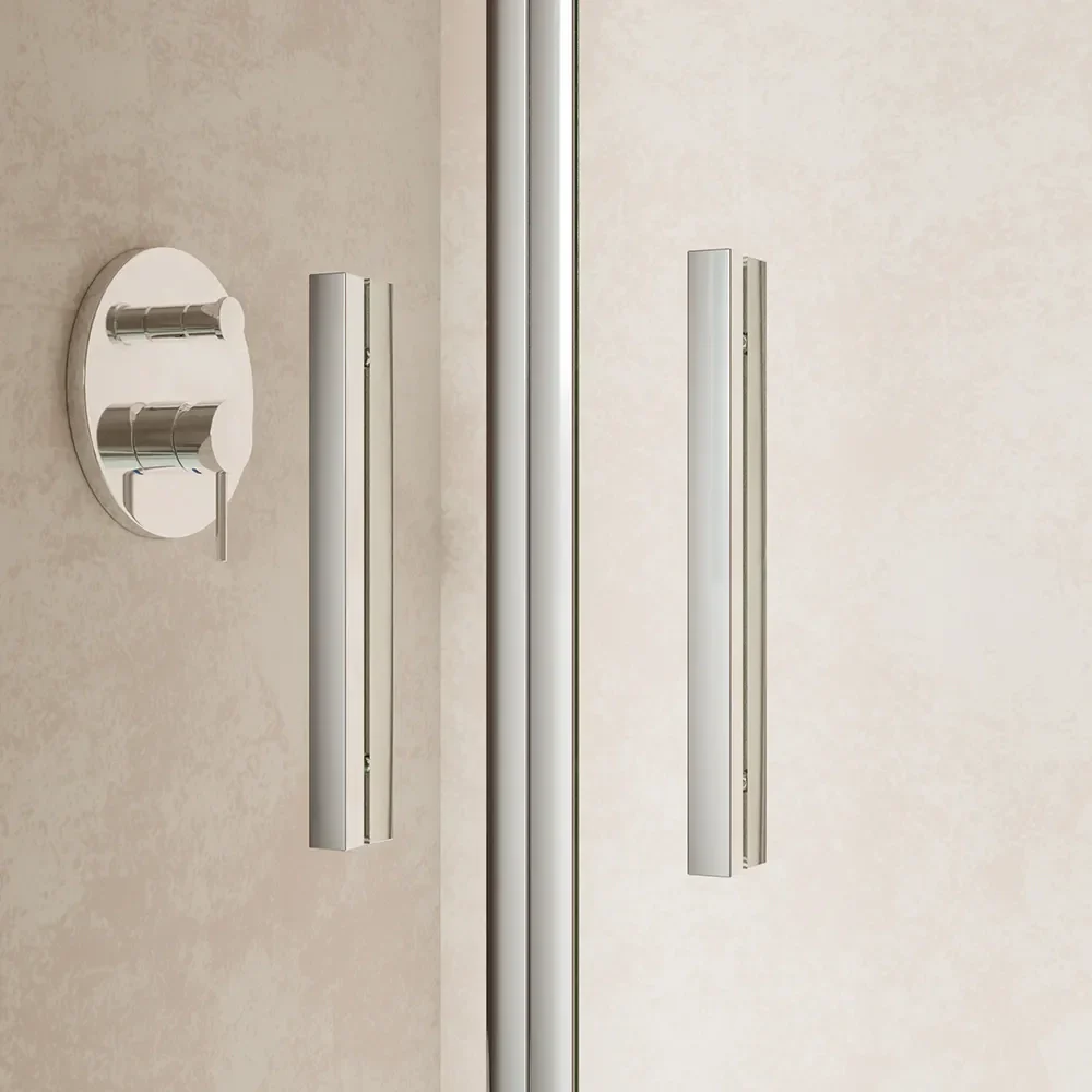Box doccia slim 80x70cm con porta saloon e parete fissa profili cromati e vetro 6mm trasparente h190| Portofino - Image 6