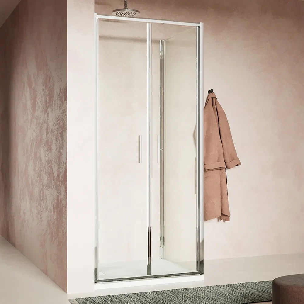 Box doccia slim 90x70cm con porta saloon e parete fissa profili cromati e vetro 6mm trasparente h190| Portofino - Image 3