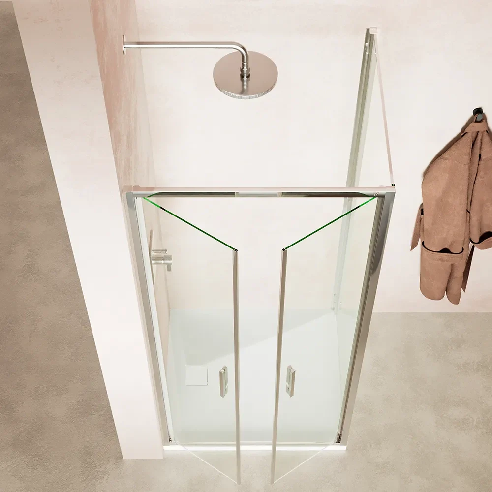 Box doccia slim 90x70cm con porta saloon e parete fissa profili cromati e vetro 6mm trasparente h190| Portofino - Image 4