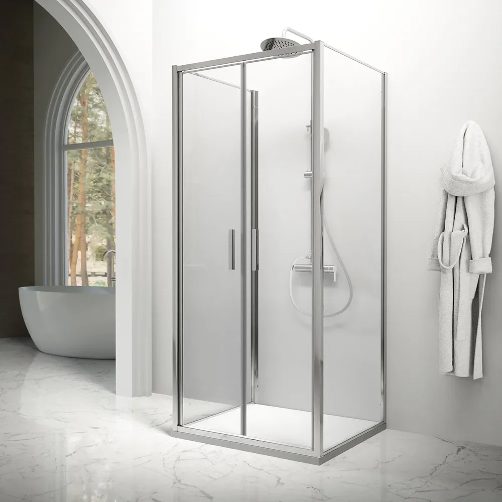 Box doccia tre lati 70x75x70cm con porta saloon profili cromati e vetro 6mm trasparente h190 | Portofino