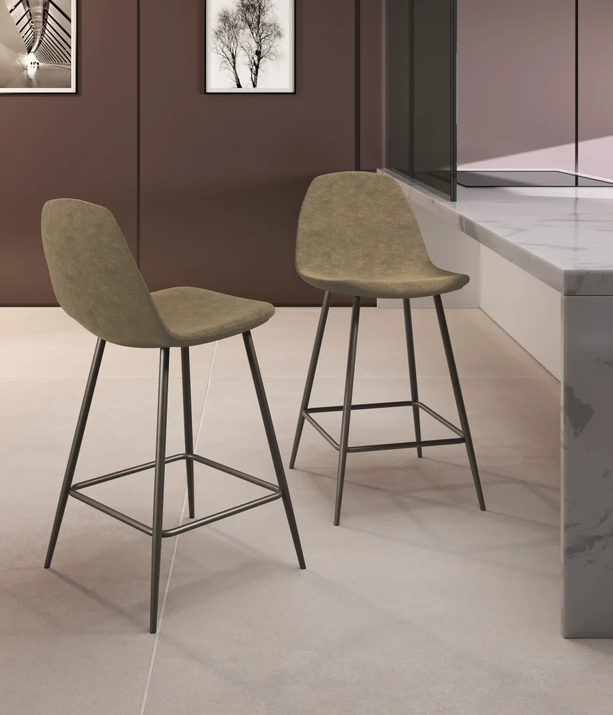 Sgabello Roxy Tortora Vintage - Sgabello Stile Industrial in Similpelle con Gambe in Metallo - Arredo New York Style - Stones