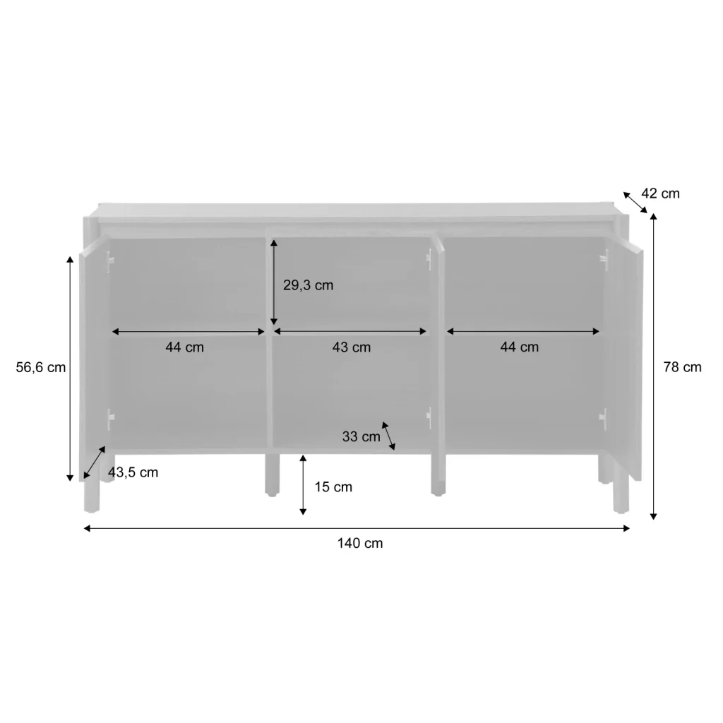 Credenza decorazione legno 3 ante 140cm, noce - Image 6