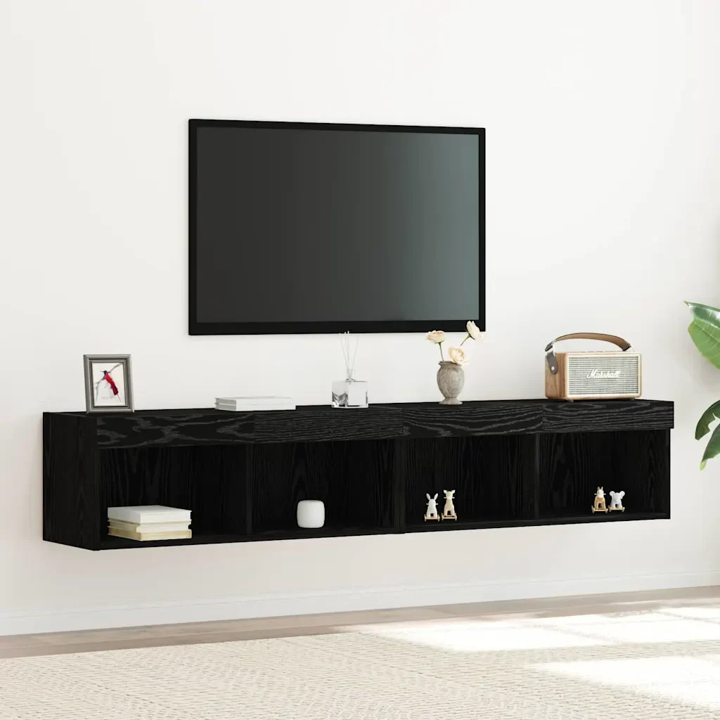 Set mobile TV con led 2 pcs Rovere nero 80 x 30 x 30 cm 862205