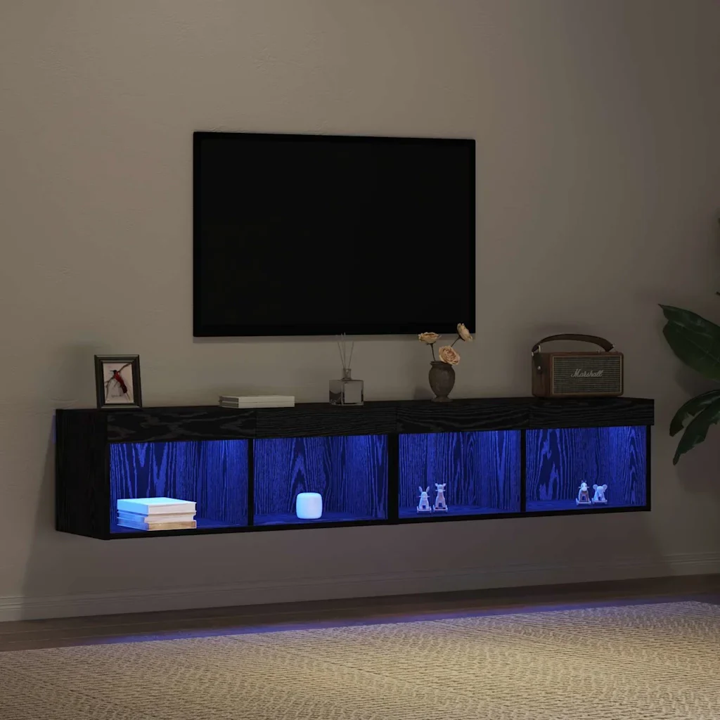 Set mobile TV con led 2 pcs Rovere nero 80 x 30 x 30 cm 862205 - Image 6