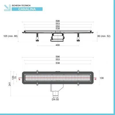 Canalina doccia a pavimento 55 cm con cover piastrellabile in acciaio inox e scarico incluso - Image 3