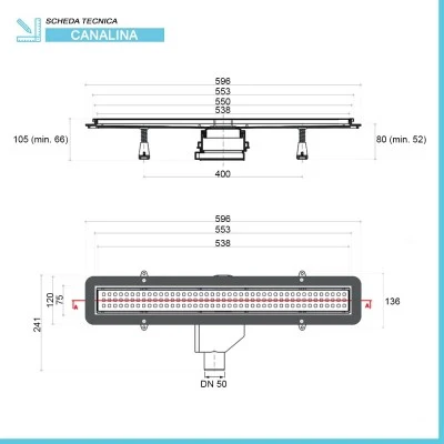 Canalina doccia a pavimento 55 cm con cover piastrellabile in acciaio inox e scarico incluso - Image 7