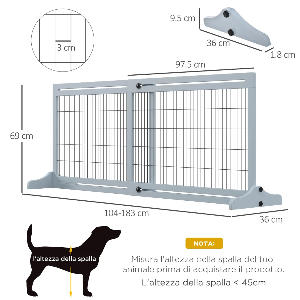 Cancelletto di Sicurezza Estensibile per Animali Domestici 104-183x36x69 cm in Legno e Acciaio Blu - Image 3