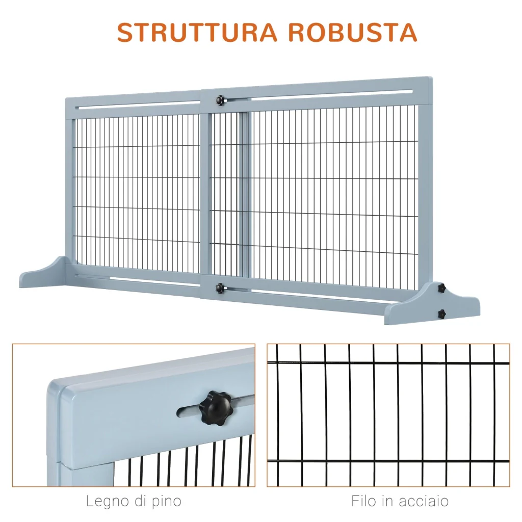 Cancelletto di Sicurezza Estensibile per Animali Domestici 104-183x36x69 cm in Legno e Acciaio Blu - Image 6