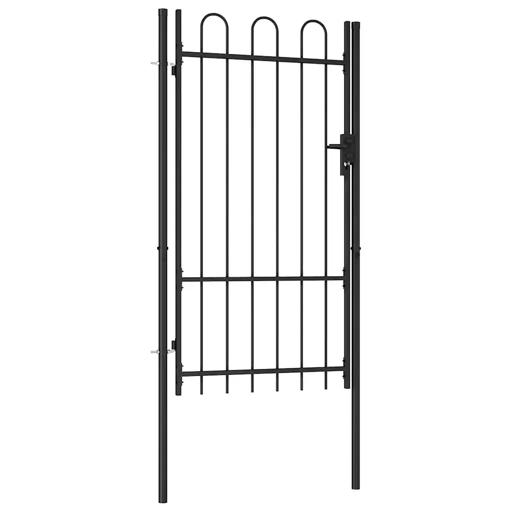 Cancello per recinzione BOXTEL porta singola con parte superiore ad arco in acciaio 1x1,75 m Nero 145743 - Image 2