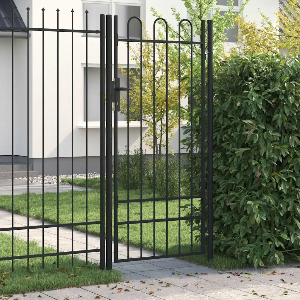 Cancello per recinzione BOXTEL porta singola con parte superiore ad arco in acciaio 1x2 m Nero 145744