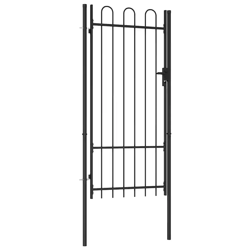 Cancello per recinzione BOXTEL porta singola con parte superiore ad arco in acciaio 1x2 m Nero 145744 - Image 2