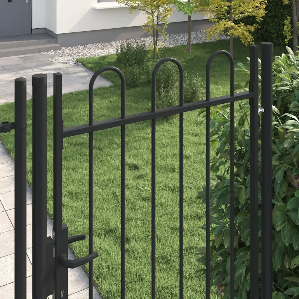 Cancello per recinzione BOXTEL porta singola con parte superiore ad arco in acciaio 1x2 m Nero 145744 - Image 3