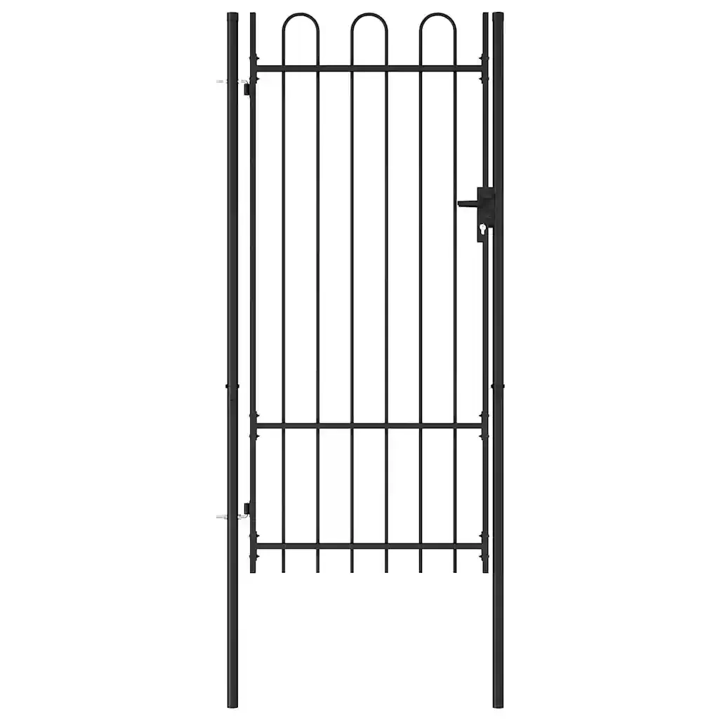 Cancello per recinzione BOXTEL porta singola con parte superiore ad arco in acciaio 1x2 m Nero 145744 - Image 4