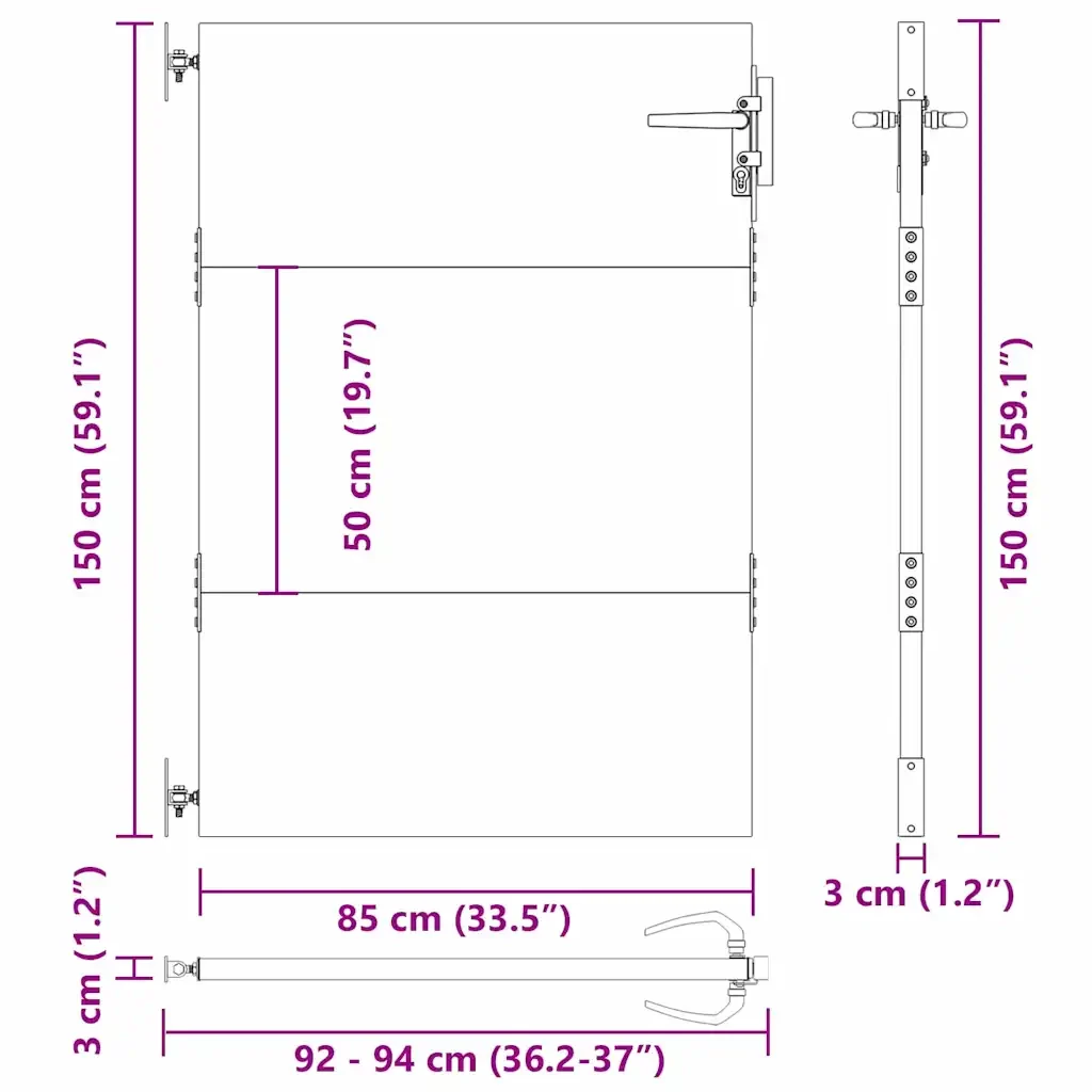Cancello da giardino con blocco Nero 85 x 150 cm 42015881 - Image 10