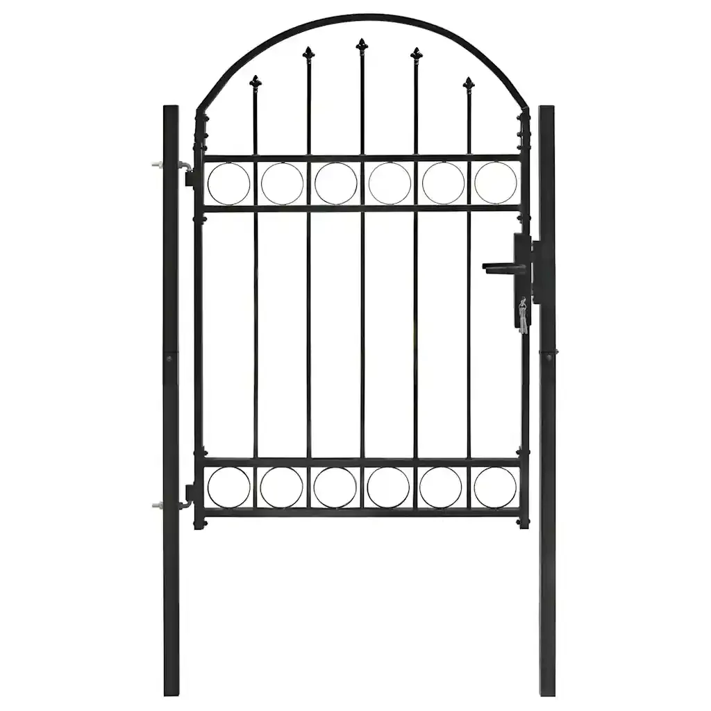 Cancello per recinzione ASSEN con parte superiore ad arco in acciaio 102x125 cm Nero 143085 - Image 4