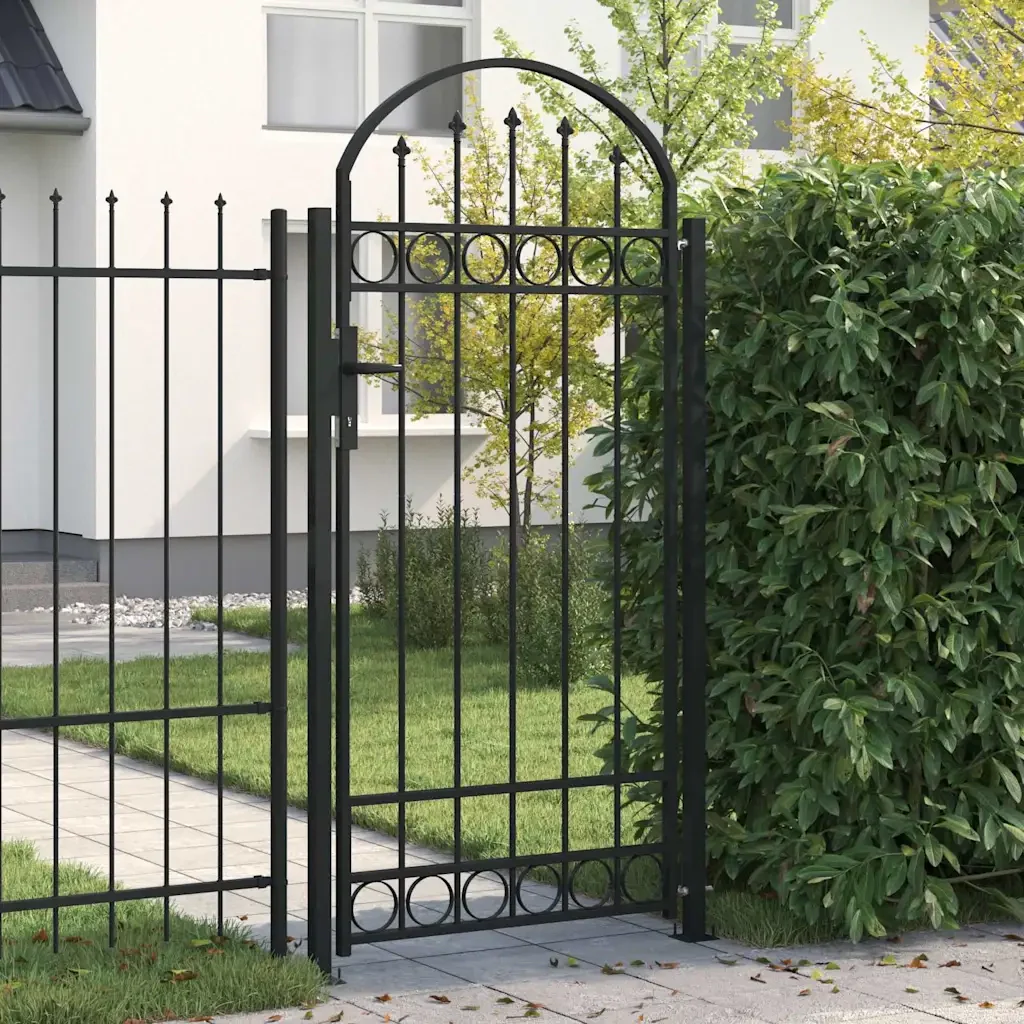 Cancello per recinzione ASSEN con parte superiore ad arco in acciaio 89x200 cm Nero 145750